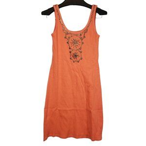 Moda International Ribbed Tank Top Dress Copper Sequin Beaded Sun Boho Beachy